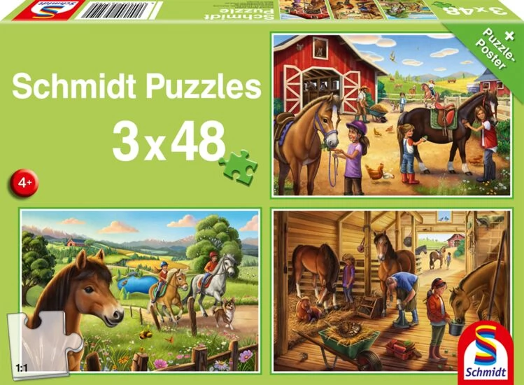 SCHMIDTSPIELE Puzzle játék 3x 48 darabos A kedvenc lovaim