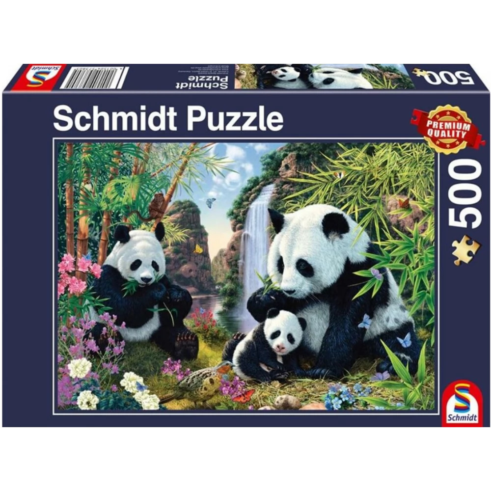 SCHMIDTSPIELE Puzzle játék 500 darabos A panda család a vizezésnél
