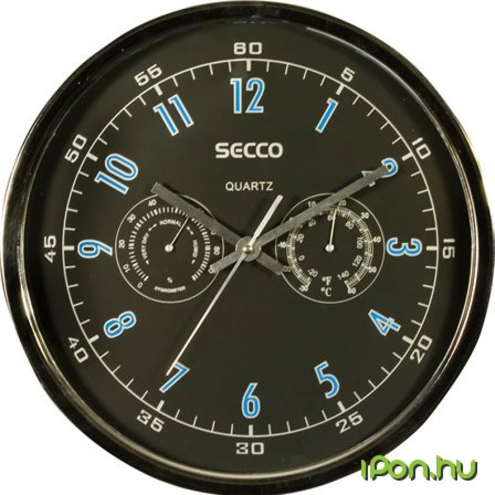 SECCO Fali óra 30 cm barométerrel hőmérővel króm színű