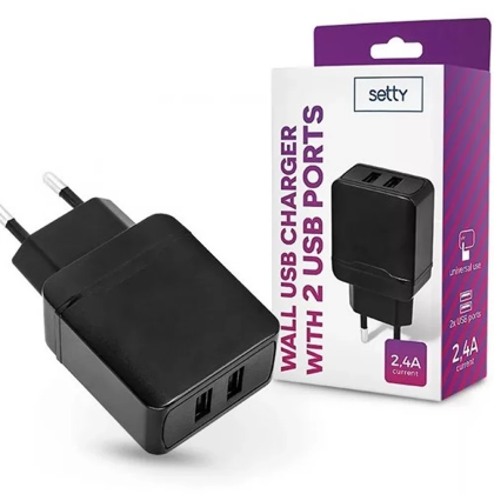 SETTY Hálózati töltő adapter 2.4A 2xUSB fekete