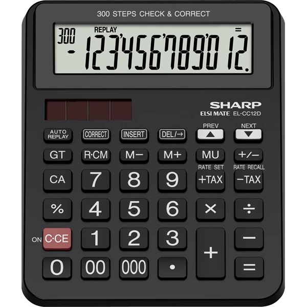 SHARP EL-CC12D napelemes irodai számológép fekete