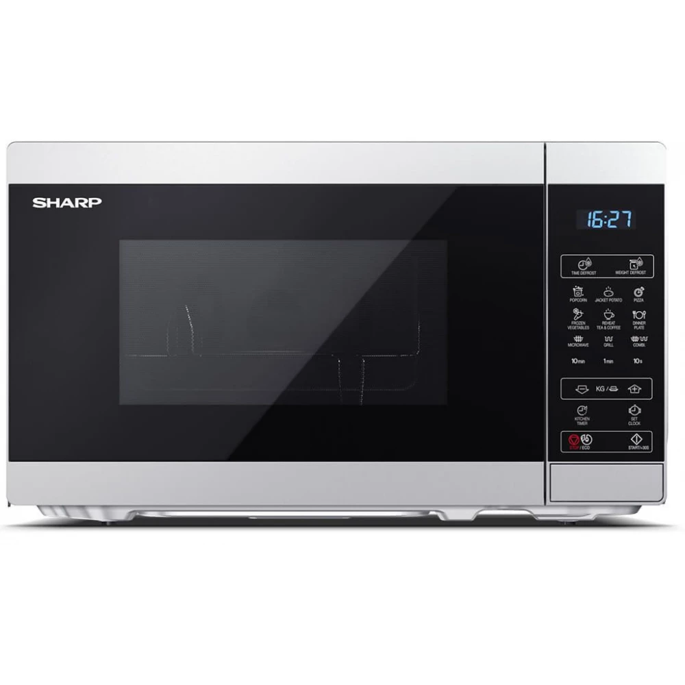 SHARP YC-MG02ES mikrohullámú sütő 800 / 1000 W 20 L fekete / ezüst