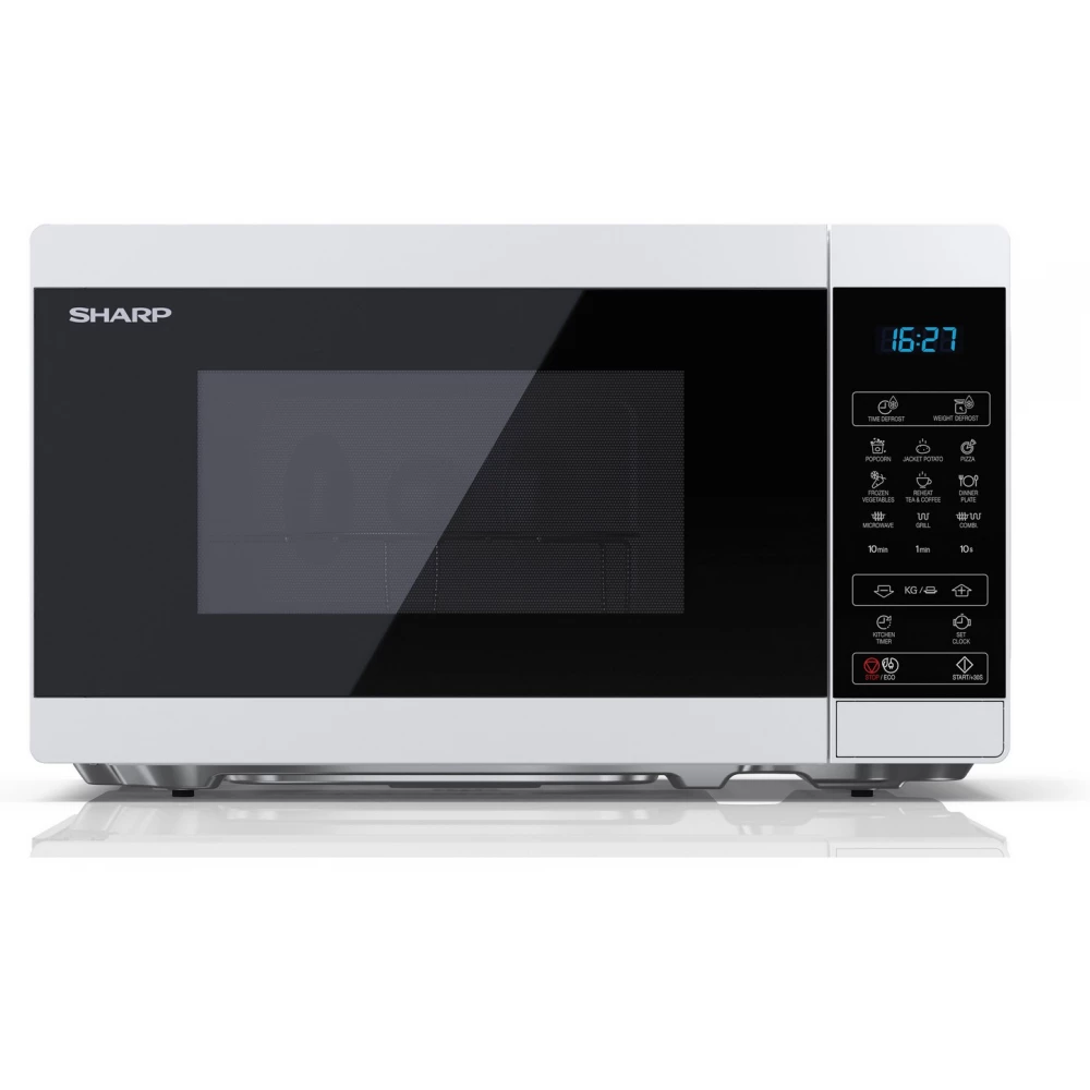 SHARP YC-MG02EW Mikrohullámú sütő digitális grilles 800 W / 1000 W 20 l fehér / fekete