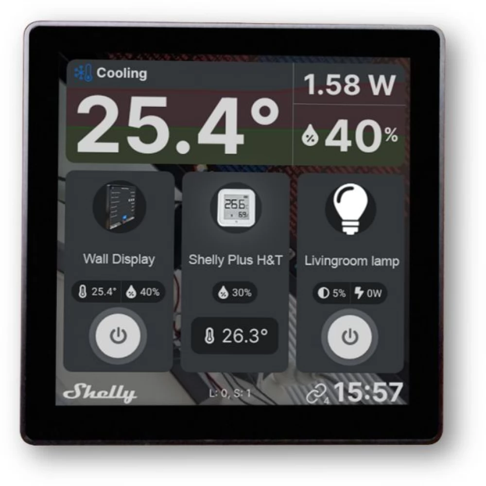 SHELLY ALL-KAP-WDB Wall Display Wi-Fi+Bluetooth villanykapcsoló + színes érintőképernyős vezérlőpanel fekete