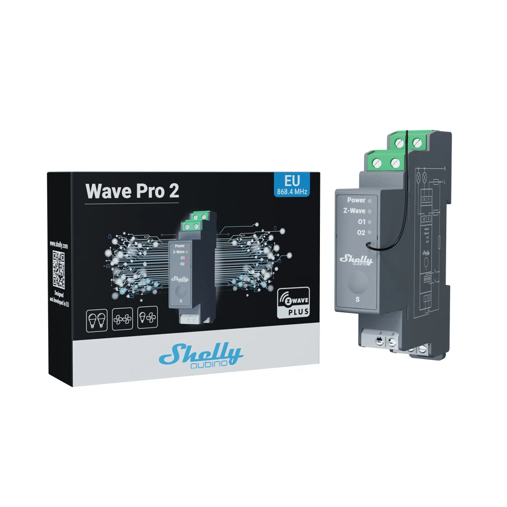 SHELLY Z-Wave Pro 2 2 fázisú 2 csatornás teljesítménymérő 25 A
