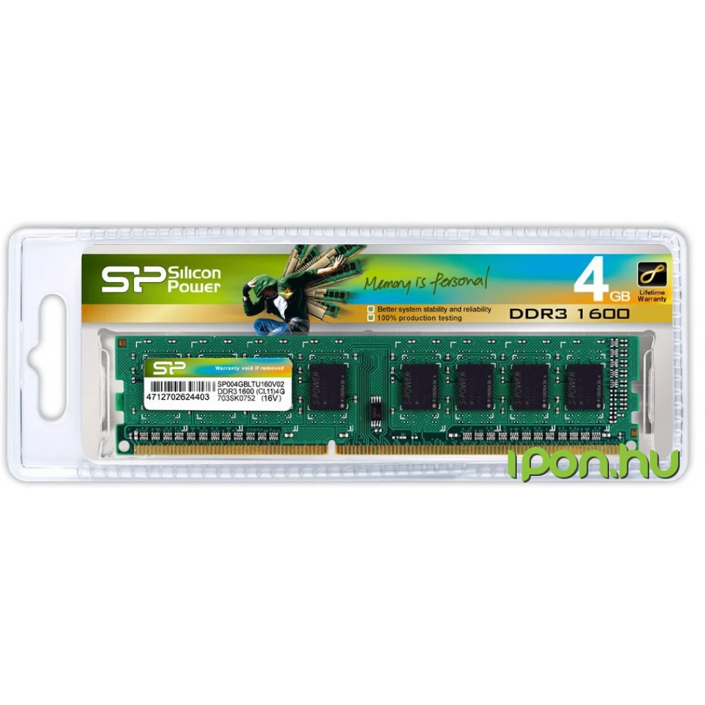 SILICON POWER 4GB DDR3 1600MHz CL11 SP004GBLTU160N02