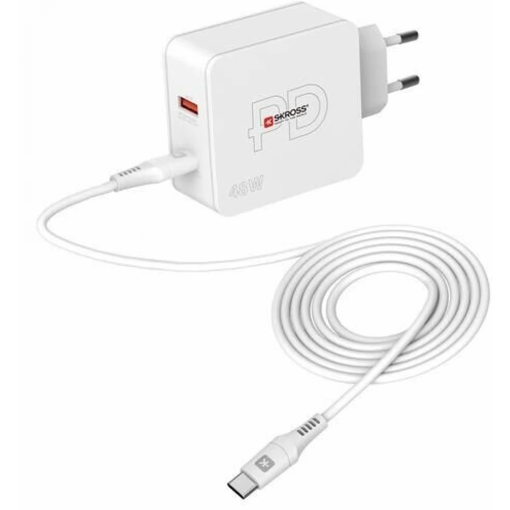 SKROSS 48W-os USB hálózati gyorstöltő USB-C és USB-A csatlakozóval USB-C töltőkábellel (160cm)