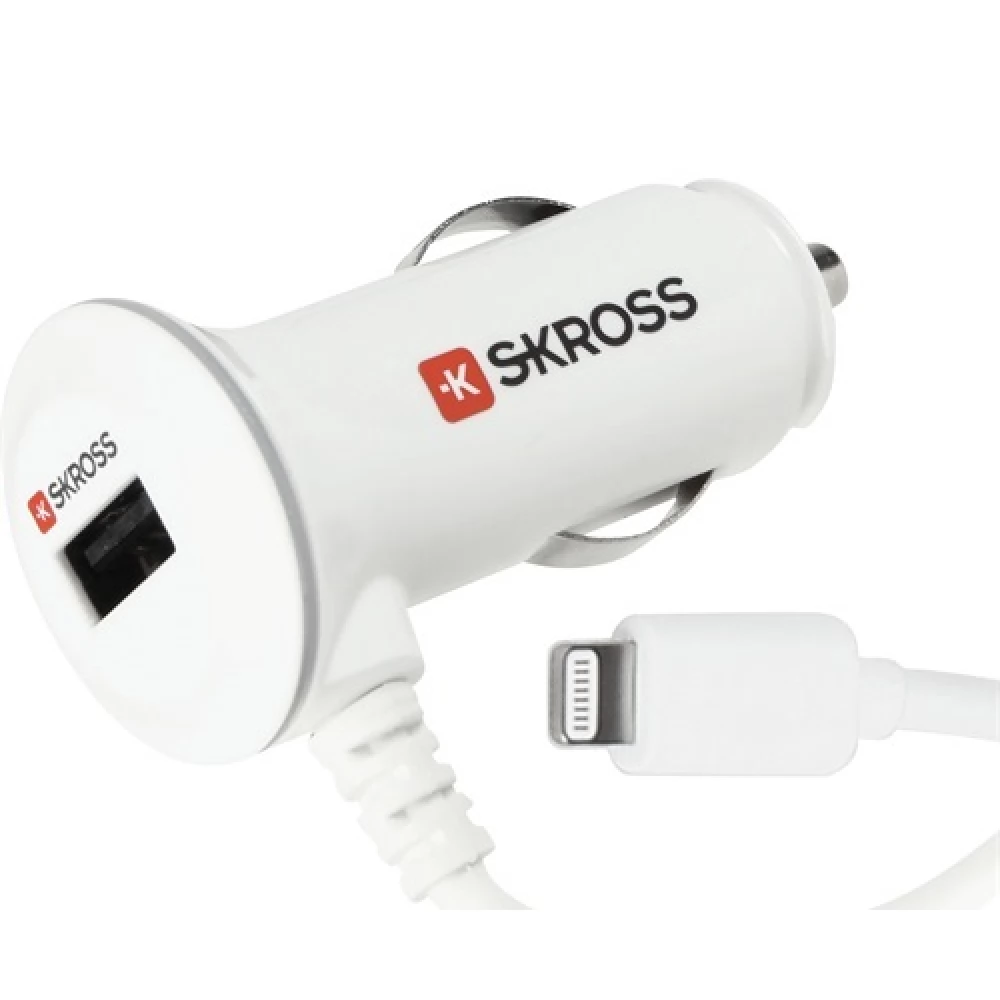 SKROSS USB Autós töltő + fix lightning kábel 3.4A fehér
