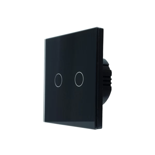 SMARTWISE SMW-BUN-T62-WIFIBT-B T62 UNI Wi-Fi + eWeLink-Remote 2 áramkörös okos érintőkapcsoló fekete üveg előlappal
