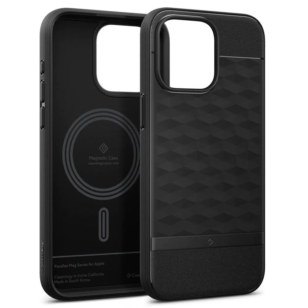 SPIGEN Caseology Parallax Mag szilikon tok + műanyag keret 3D hatszög minta Apple iPhone 15 Pro Max fekete