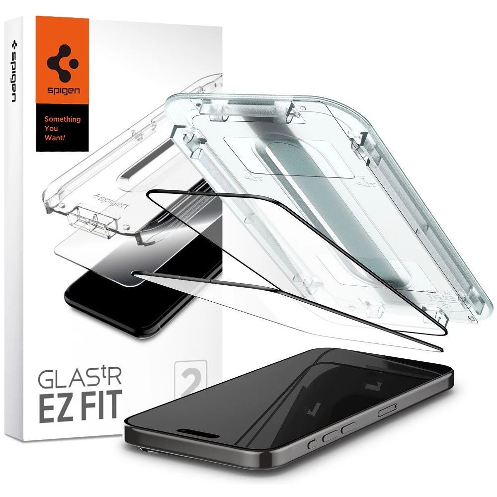SPIGEN Ez Fit kijelzővédő fólia Tempered Glass (edzett üveg) Apple iPhone 15 Pro Max 2 darab / csomag