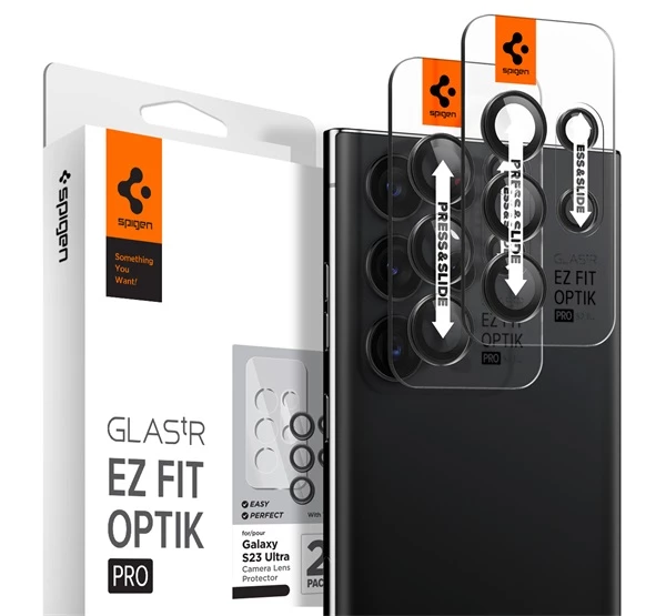 SPIGEN Ez Fit Optik Samsung Galaxy S23 Ultra Tempered kamera lencse fólia fekete (2db)