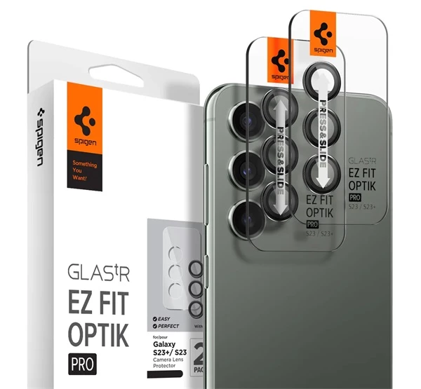 SPIGEN Ez Fit Optik Samsung Galaxy S23/S23+ Tempered kamera lencse fólia fekete (2db)