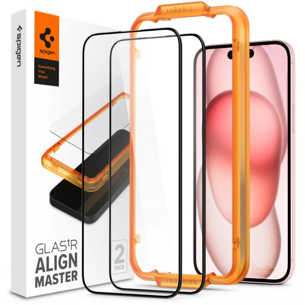 SPIGEN GlastR Alginmaster Full kijelzővédő üveg iPhone 15 Plus fekete 2db