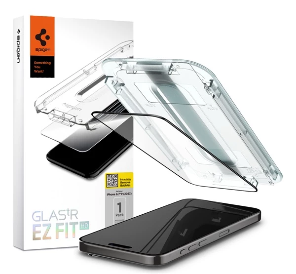 SPIGEN Glas.tR EZ Fit HD Apple iPhone 15 Pro Max Tempered kijelzővédő fólia fekete