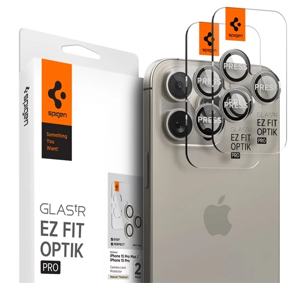 SPIGEN Glas.tR EZ Fit Optik Pro Apple iPhone 15 Pro/ iPhone 15 Pro Max Tempered kameravédő fólia natúr titánium (2db)