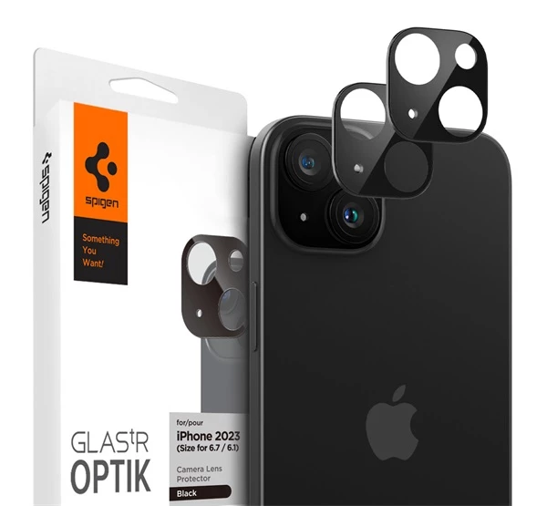SPIGEN Glas.tR Optik Apple iPhone 15/ iPhone 15 Plus Tempered kameravédő fólia fekete (2db)
