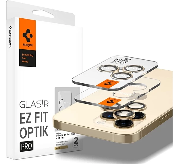 SPIGEN "tR EZ Fit Optik Pro" Apple iPhone 14 Pro/14 Pro Max Tempered kameravédő fólia Arany (2db)