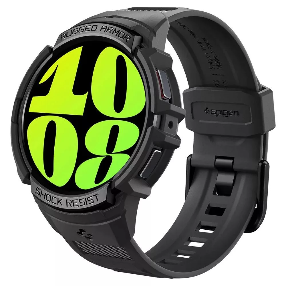 SPIGEN Rugged Armor Pro Samsung Galaxy Watch 6 (44mm) szilikon védőkeret ütésálló szíjjal fekete