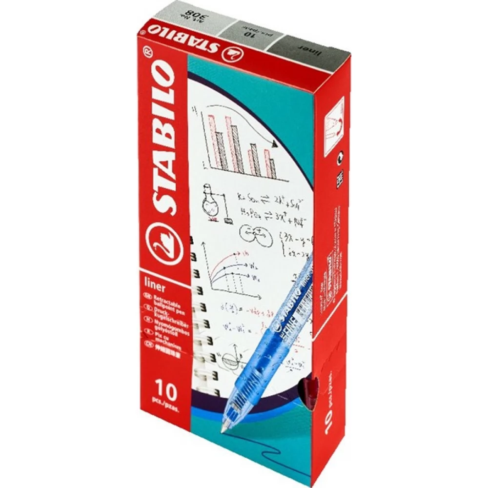 STABILO Liner 308 golyóstoll piros 10db