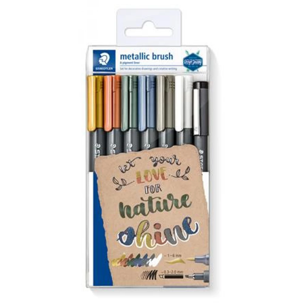 STAEDTLER Design Journey Metallic Brush Dekormarker 1-6 mm kúpos ajándék tusfilccel 6 különböző metál szín