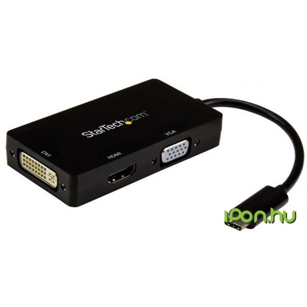 STARTECH USB 2.0 Type C VGA/D-Sub + HDMI + DVI-D Átalakító Fekete 6cm CDPVGDVHDBP