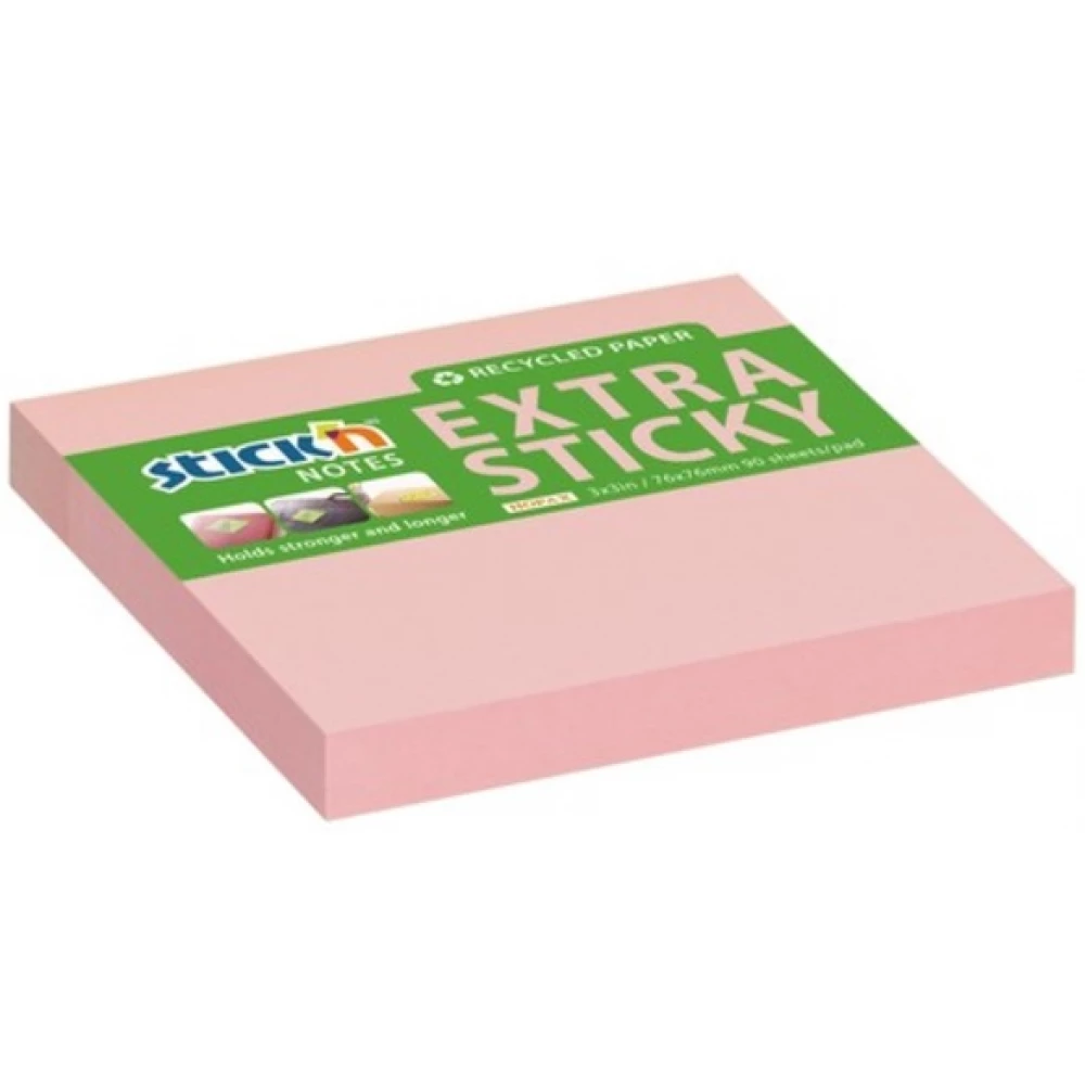 STICKN 21601 ExtraSticky Recycled 76x76mm 90lap újrahasznosított jegyzettömb pasztell rózsa