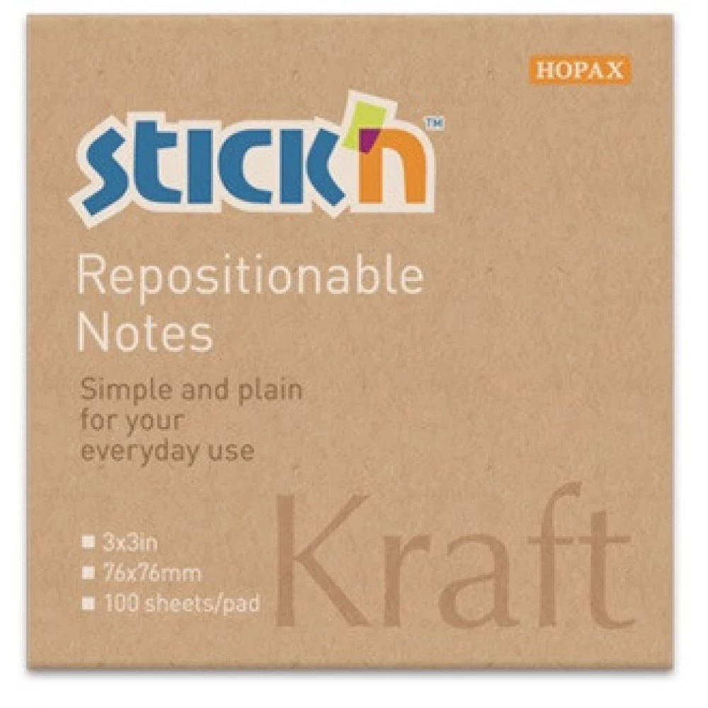STICKN 21639 KraftNotes 76x76mm 100lap öntapadós natúr jegyzettömb