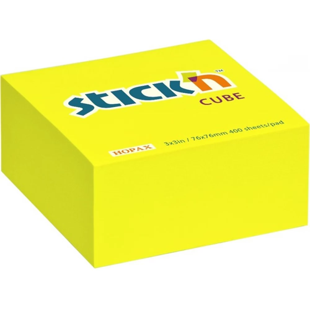 STICKN Öntapadó kockatömb 76x76 mm 400 lap neon sárga