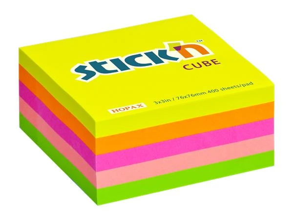 STICKN Öntapadó kockatömb 76x76mm 400 lap neon szivárvány
