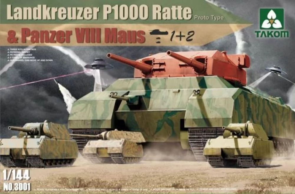 TAKOM 1/144 Landkreuzer P1000 Ratte and Panzer VIII Maus katonai prototípus tank modell szett