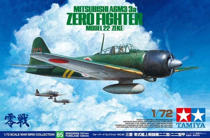 TAMIYA 1/72 Mitsubishi A6m3/3a Zero Fighter Model 22 (Zeke) vadászgép modell