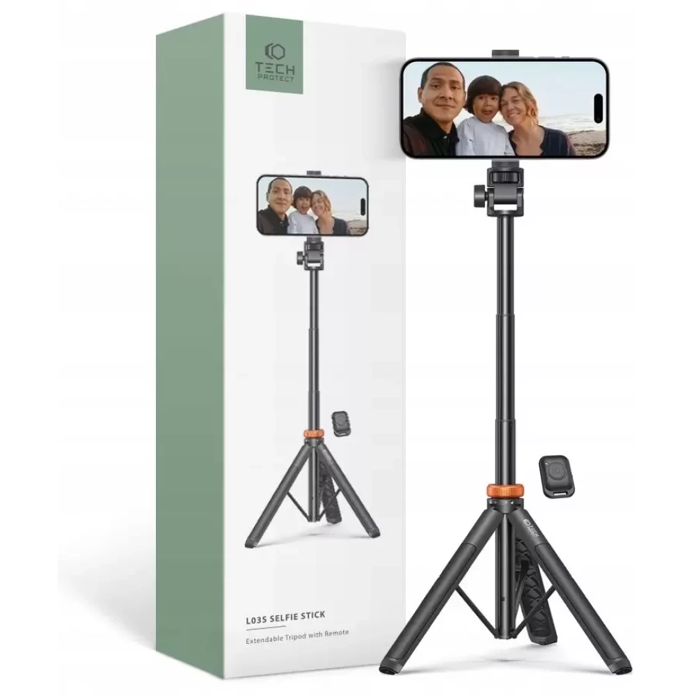 TECH-PROTECT L03S Vezeték nélküli Selfie bot Tripod Fekete