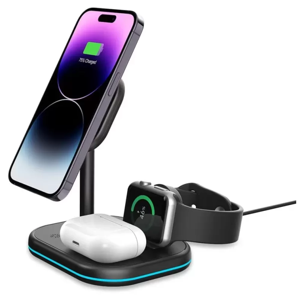 TECH-PROTECT QI15W-A27 3in1 MagSafe QI vezeték nélküli töltőállomás fekete