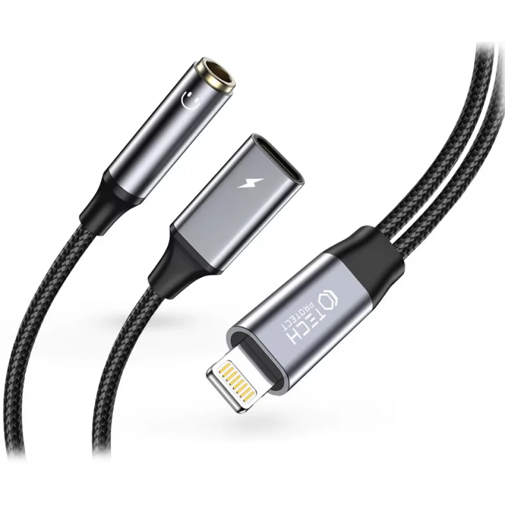 TECH-PROTECT USB 2.0 Type C + Jack Lightning Átalakító Fekete 10cm TP607376