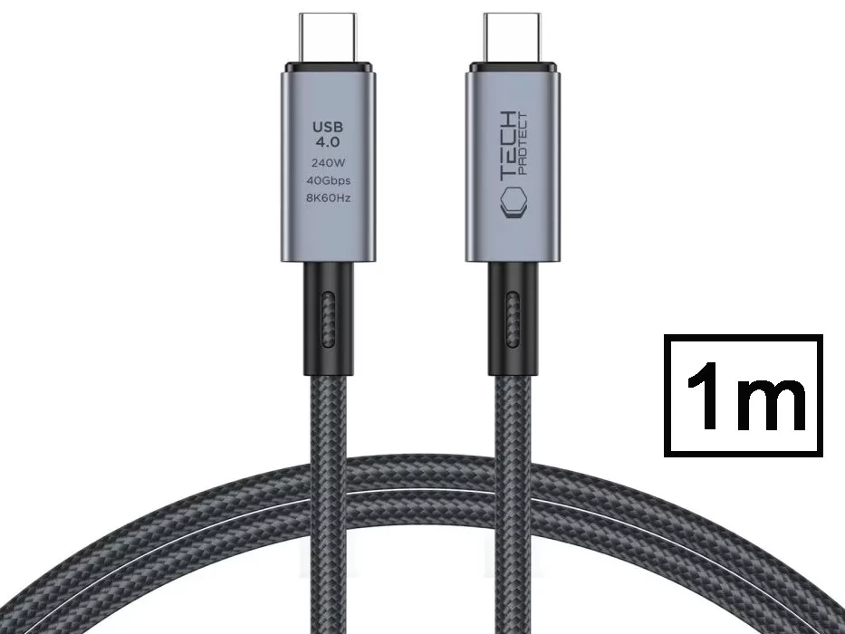 TECH-PROTECT USB 4.0 Type C Összekötő Fekete-Szürke 1m TP308989