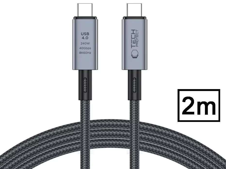 TECH-PROTECT USB 4.0 Type C Összekötő Fekete-Szürke 2m TP308996