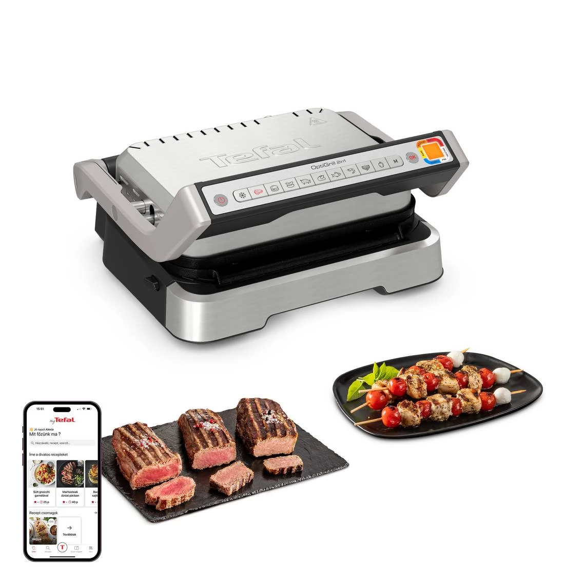 TEFAL GC772D30 OptiGrill Elektromos grill 2az1-ben Inox