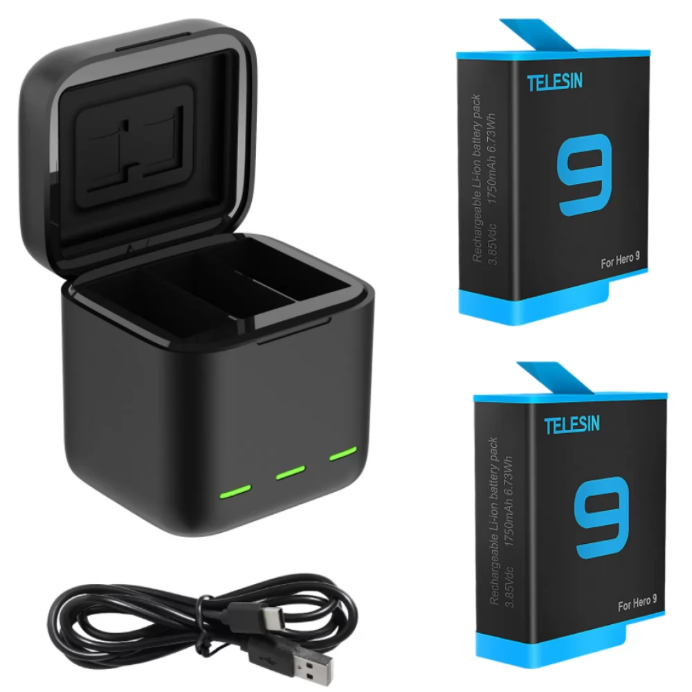TELESIN GP-BNC-901 3 rekeszes töltő GoPro Hero 9 / Hero 10 + 2 db akkumulátor
