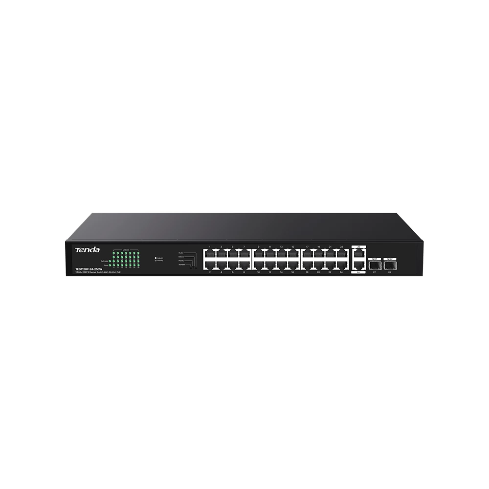 TENDA TEG1128P-24-250W 26GE+2SFP Ethernet Switch With 24-Port PoE