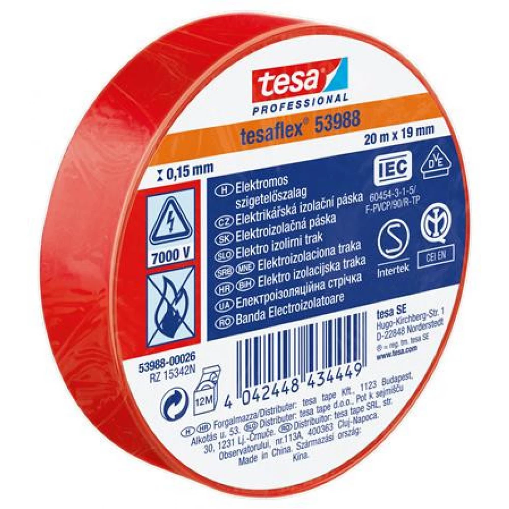 TESA Szigetelőszalag 19 mm x 20 m "Professional" piros