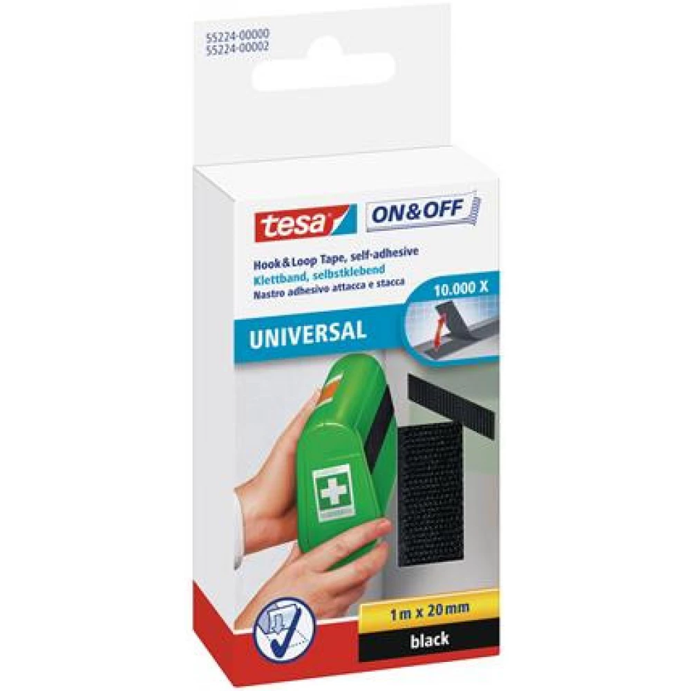 TESA Tépőzár öntapadó univerzális 20mm x 1m On&Off fekete