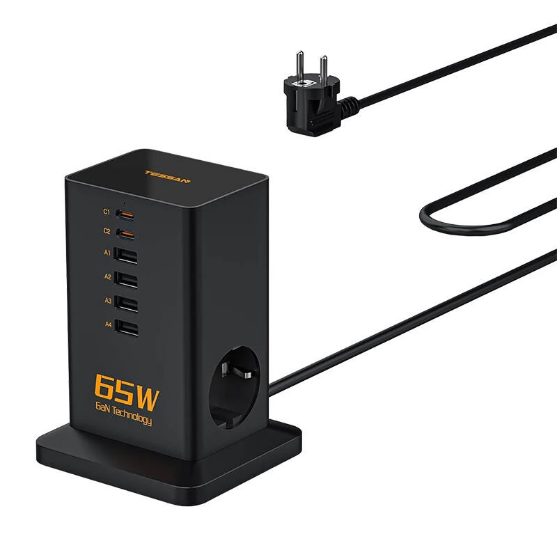 TESSAN TS-FS02DE00 Hosszabbító 4x USB-A 2x USB-C 2m fekete