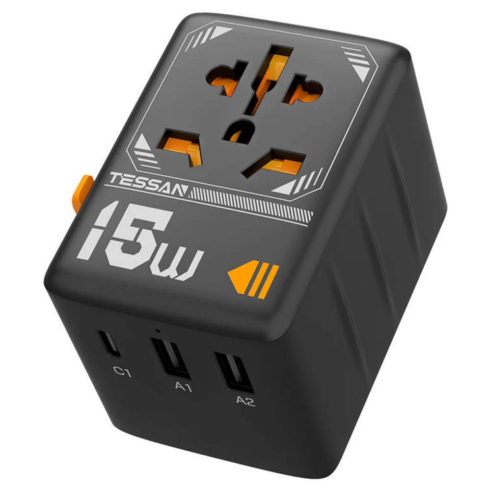 TESSAN WTA-01 Utazó adapter 2x USB-A 1x USB-C fekete