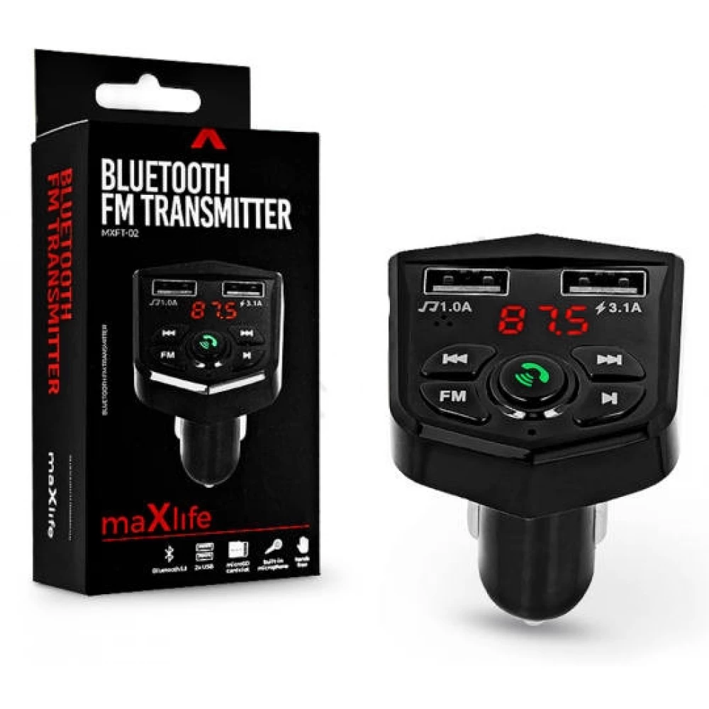 TF-0020 Maxlife Bluetooth FM-transmitter/szivargyújtó töltő - 2xUSB + microSD kártyaolvasó