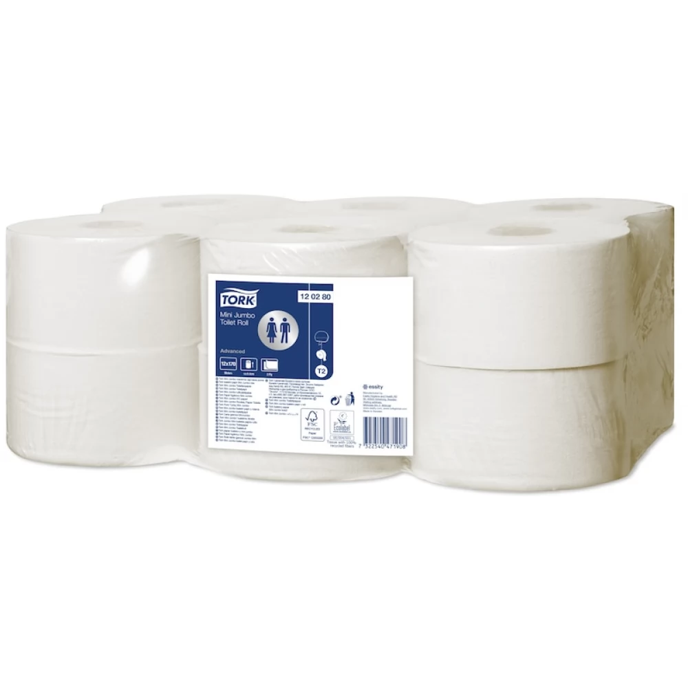 TORK Advanced Mini Jumbo Toalettpapír T2 rendszer 2 rétegű 19 cm átmérő fehér