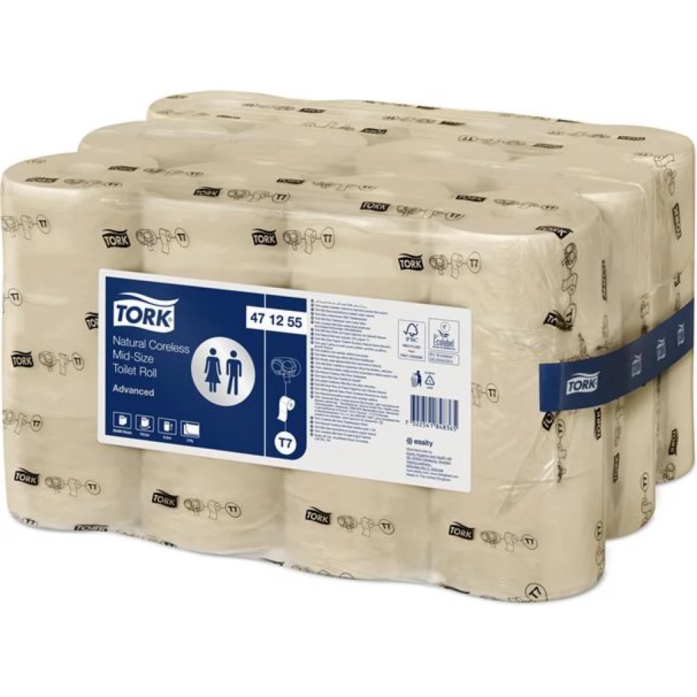 TORK Mid-Size Advanced Toalettpapír belsőmag nélküli T7 rendszer 2 rétegű 13.1 cm átmérő natúr