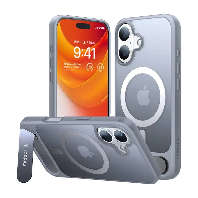 TORRAS Pstand védőtok iPhone 16 Plus titánium szürke