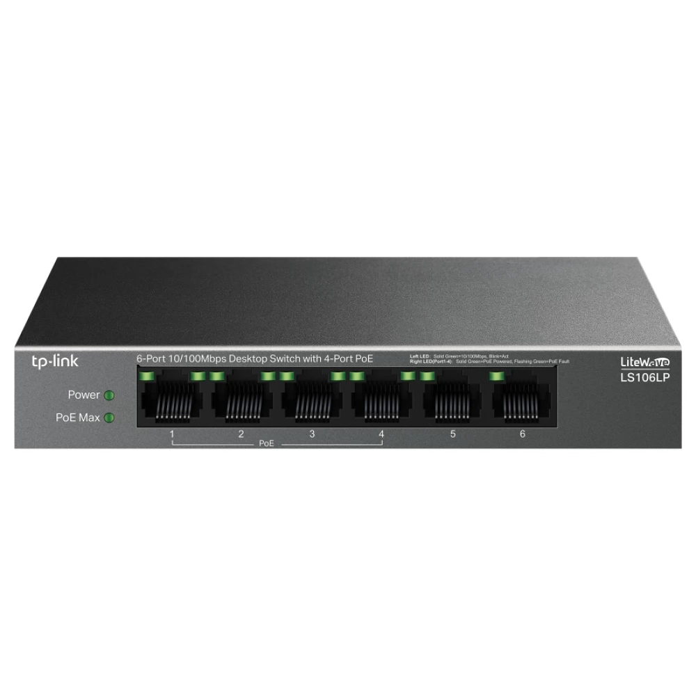 TP-LINK LS106LP 6-Port 10/100Mbps Desktop Switch with 4-Port PoE