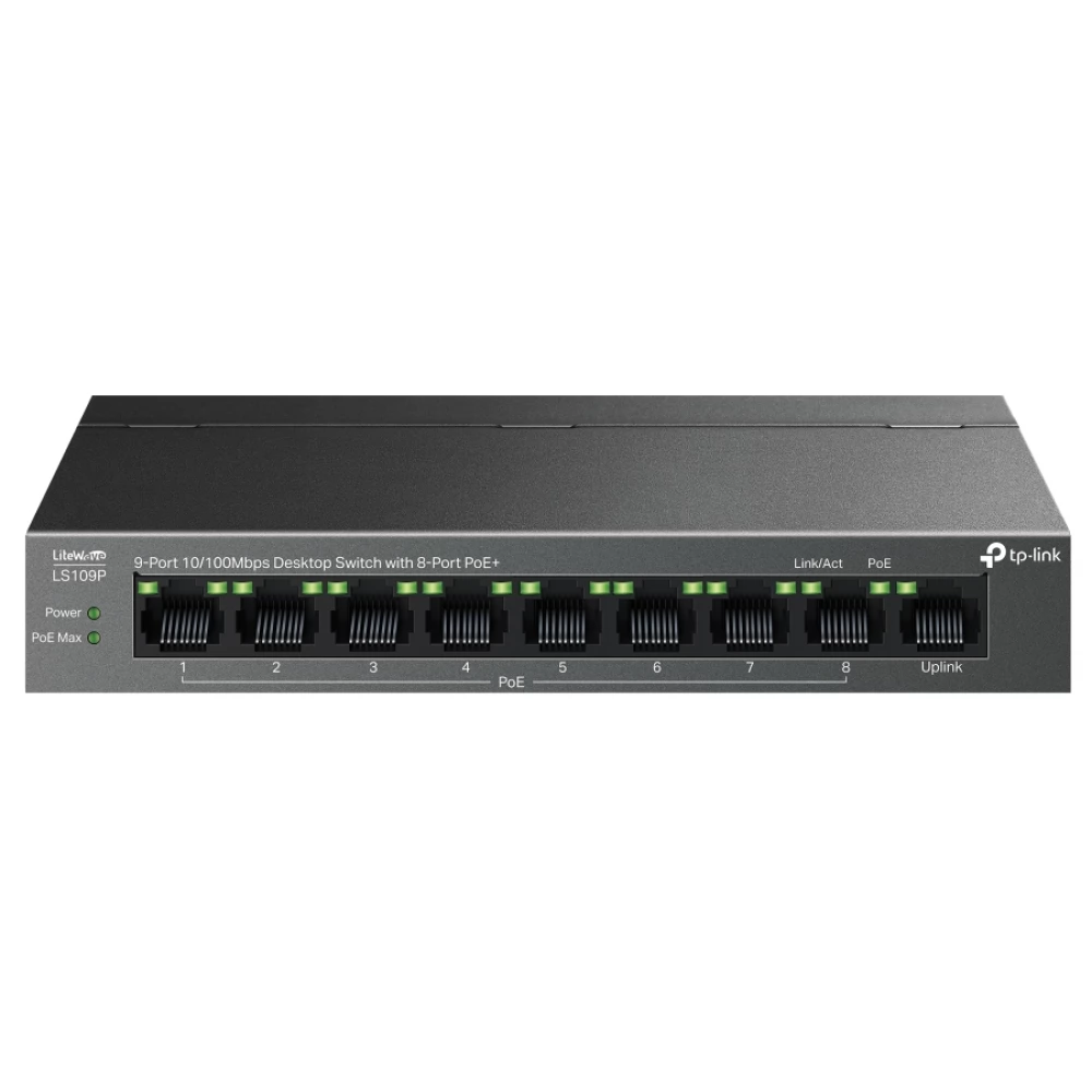 TP-LINK LS109P 9-Port 10/100Mbps Desktop Switch with 8-Port PoE+